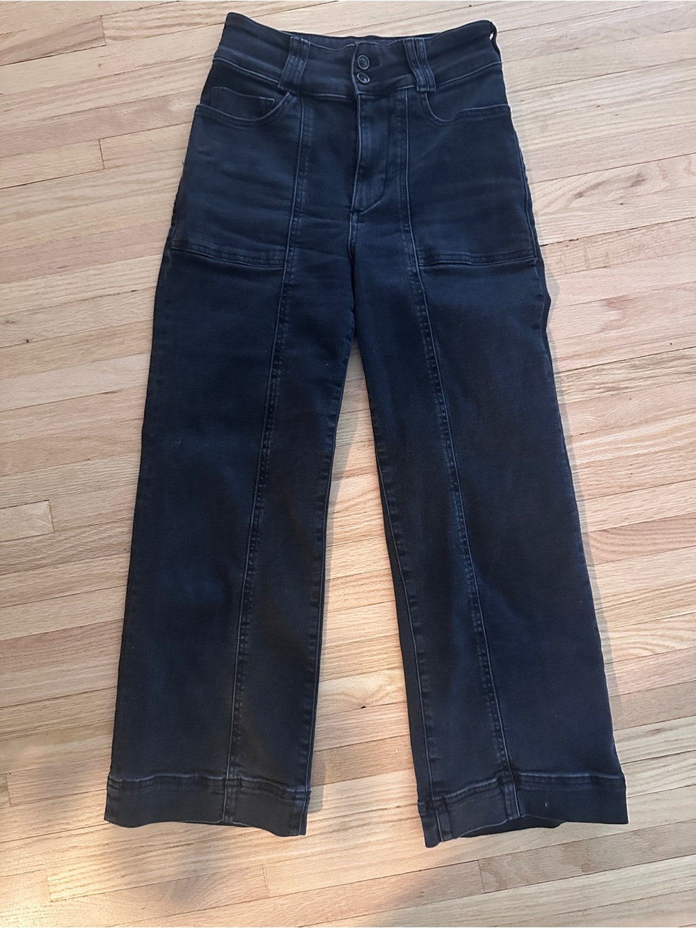 The Skipper Seamed High-Rise Cropped Wide-Leg Jeans by Pilcro